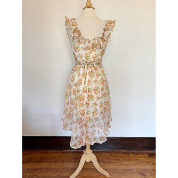 Vintage 70s Orange Floral Ruffle Summer Dress - Picture 8 of 15